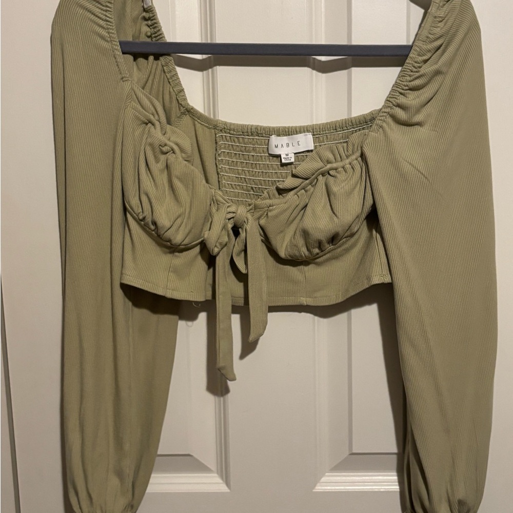 Mable Sage Green Long Sleeve Crop Top